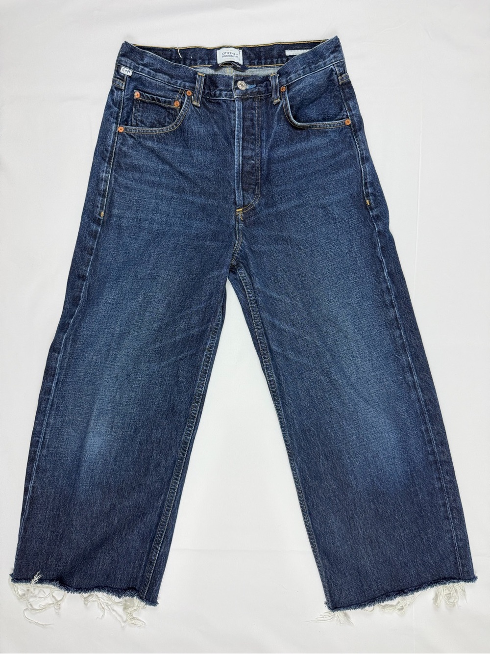 Citizens of Humanity Ayla Jeans 26 High Rise Wide Leg Raw Hem Dark Wash Denim